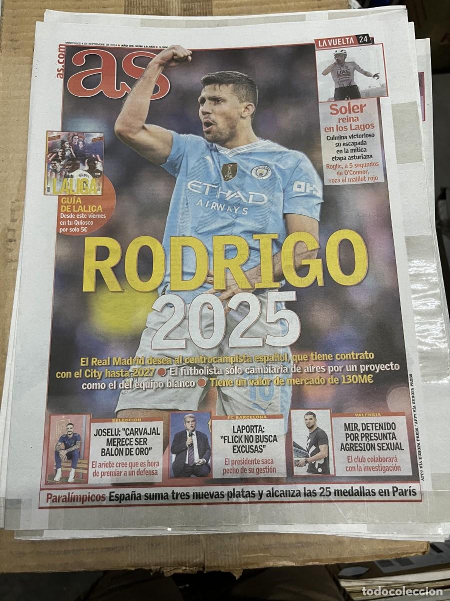 Coleccionismo deportivo: AS (4-9-2024) SOLER CICLISMO LAGOS POSIBLE FICHAJE REAL MADRID RODRIGO JOSELU LAPORTA MIR DETENIDO