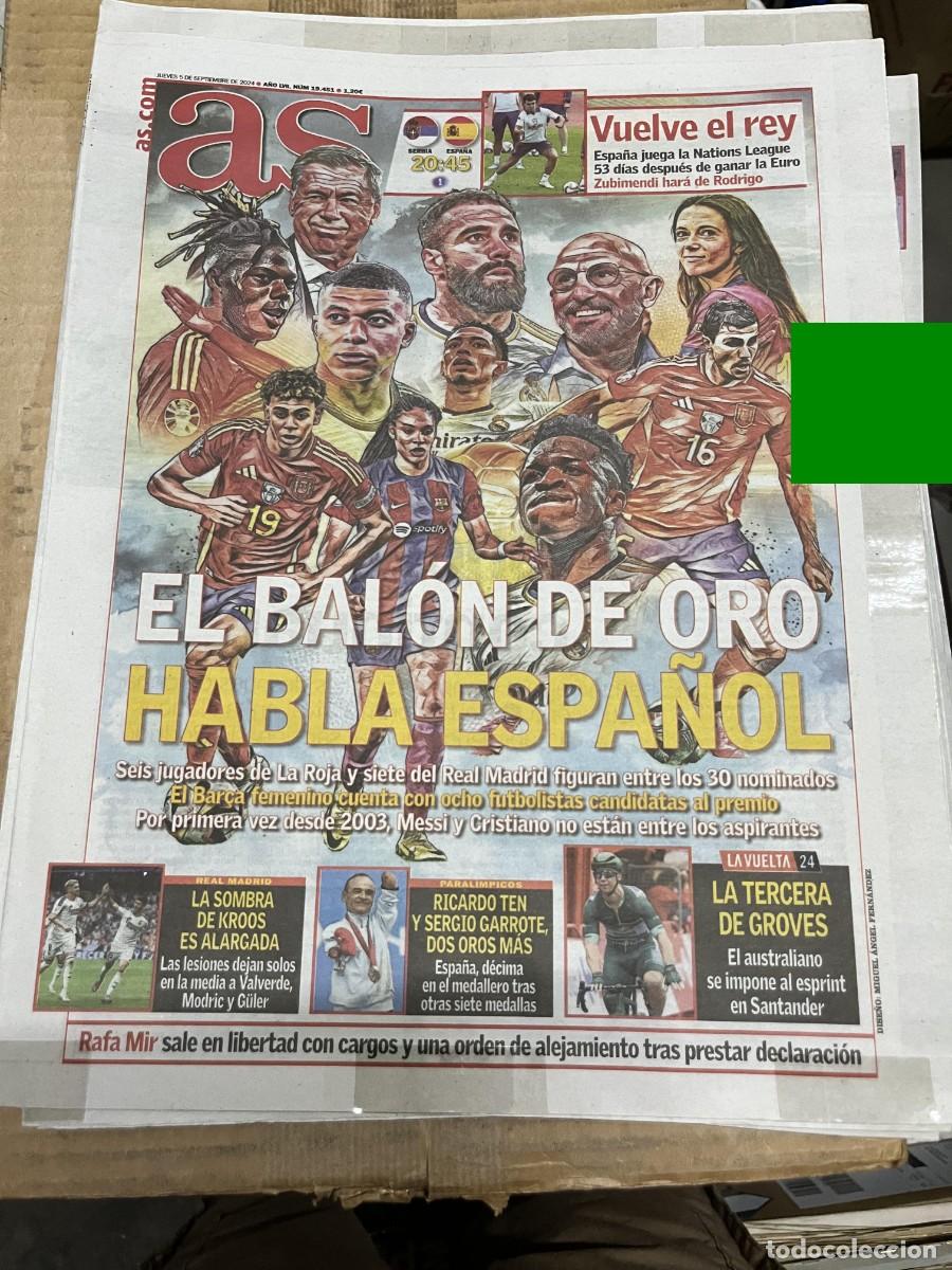 Coleccionismo deportivo: AS (5-9-2024) HOY SERBIA ESPA&Ntilde;A SELECCION ESPA&Ntilde;OLA TROFEO BALON DE ORO RICARDO TEN SERGIO GARROTE