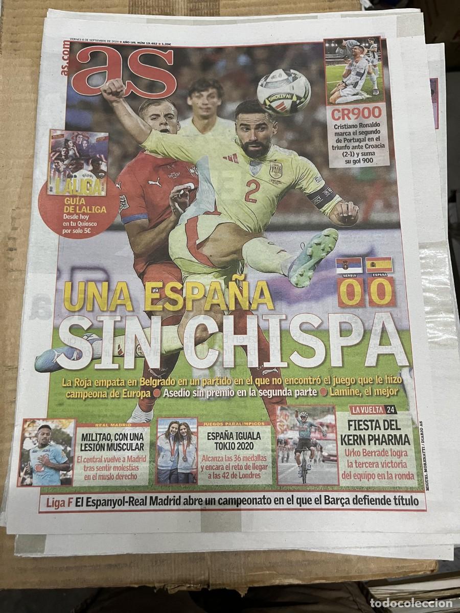 Coleccionismo deportivo: AS (6-9-2024) SERBIA 0-0 ESPA&Ntilde;A SELECCION ESPA&Ntilde;OLA CARVAJAL CRISTIANO RONALDO MILITAO KERN PHARMA