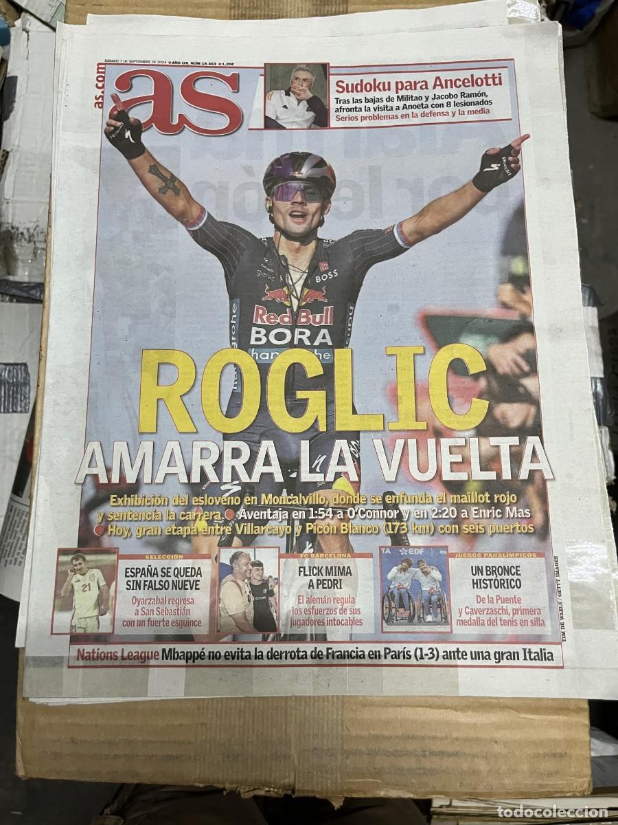 Coleccionismo deportivo: AS (7-9-2024) ANCELOTTI ROGLIC VUELTA A ESPA&Ntilde;A HANSI FLICK DE LA PUENTE CAVERZASCHI