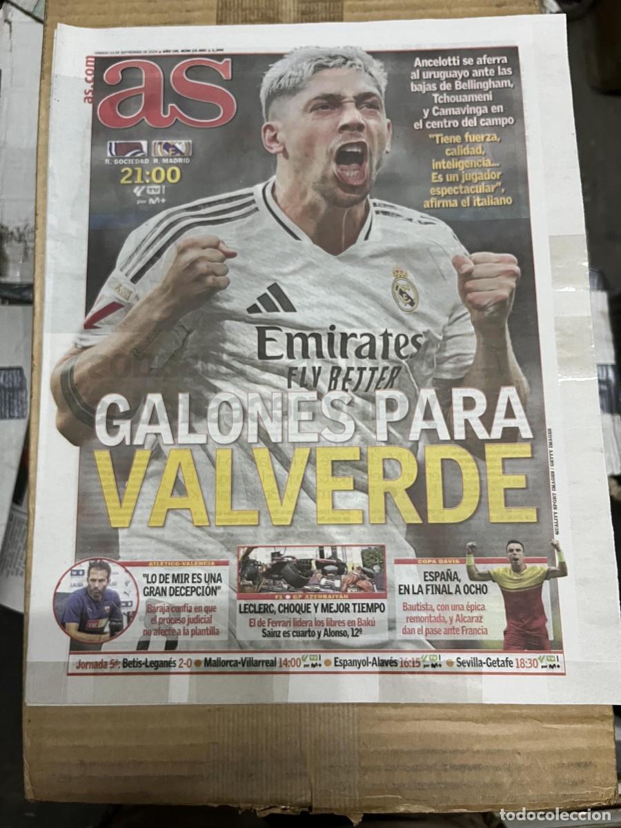 Coleccionismo deportivo: AS (14-9-2024) HOY REAL SOCIEDAD REAL MADRID VALVERDE MIR BARAJA BAUTISTA TENIS LECLERC