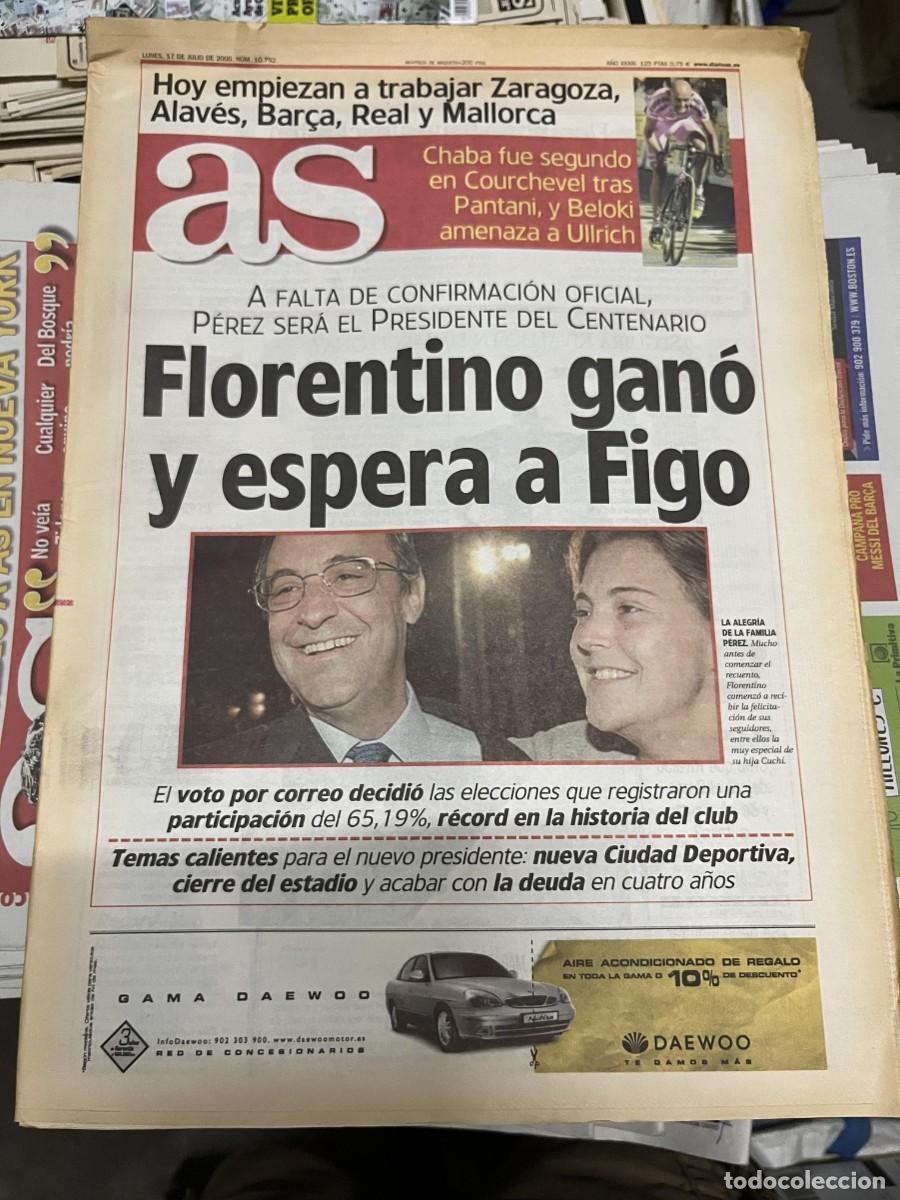 Coleccionismo deportivo: AS (17-7-2000) GANADOR ELECCIONES PRESIDENTE FLORENTINO REAL MADRID FICHAJE FIGO