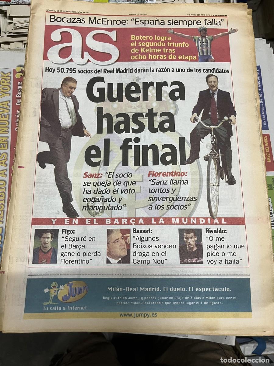 Coleccionismo deportivo: AS (16-7-2000) MCENROE TENIS LORENZO SANZ FLORENTINO PEREZ ELECCIONES PRESIDENTE REAL MADRID FIGO