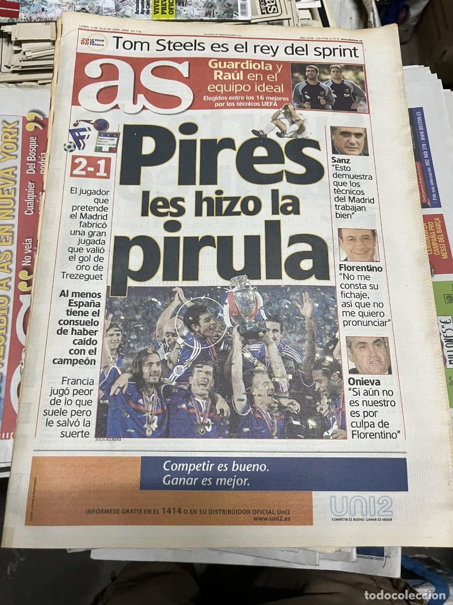 Coleccionismo deportivo: AS (3-7-2000) CAMPEON EURO EUROCOPA FRANCIA 2-1 ITALIA TOM STEELS LORENZO SANZ GUARDIOLA RAUL PIRES