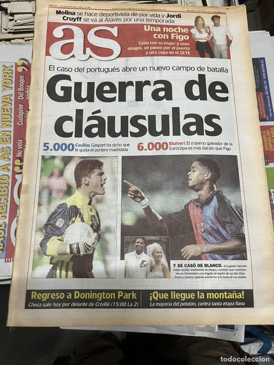 Coleccionismo deportivo: AS (9-7-2000) MOLINA JORDI CRUYFF IKER CASILLAS KLUIVERT BARCELONA REAL MADRID FIGO