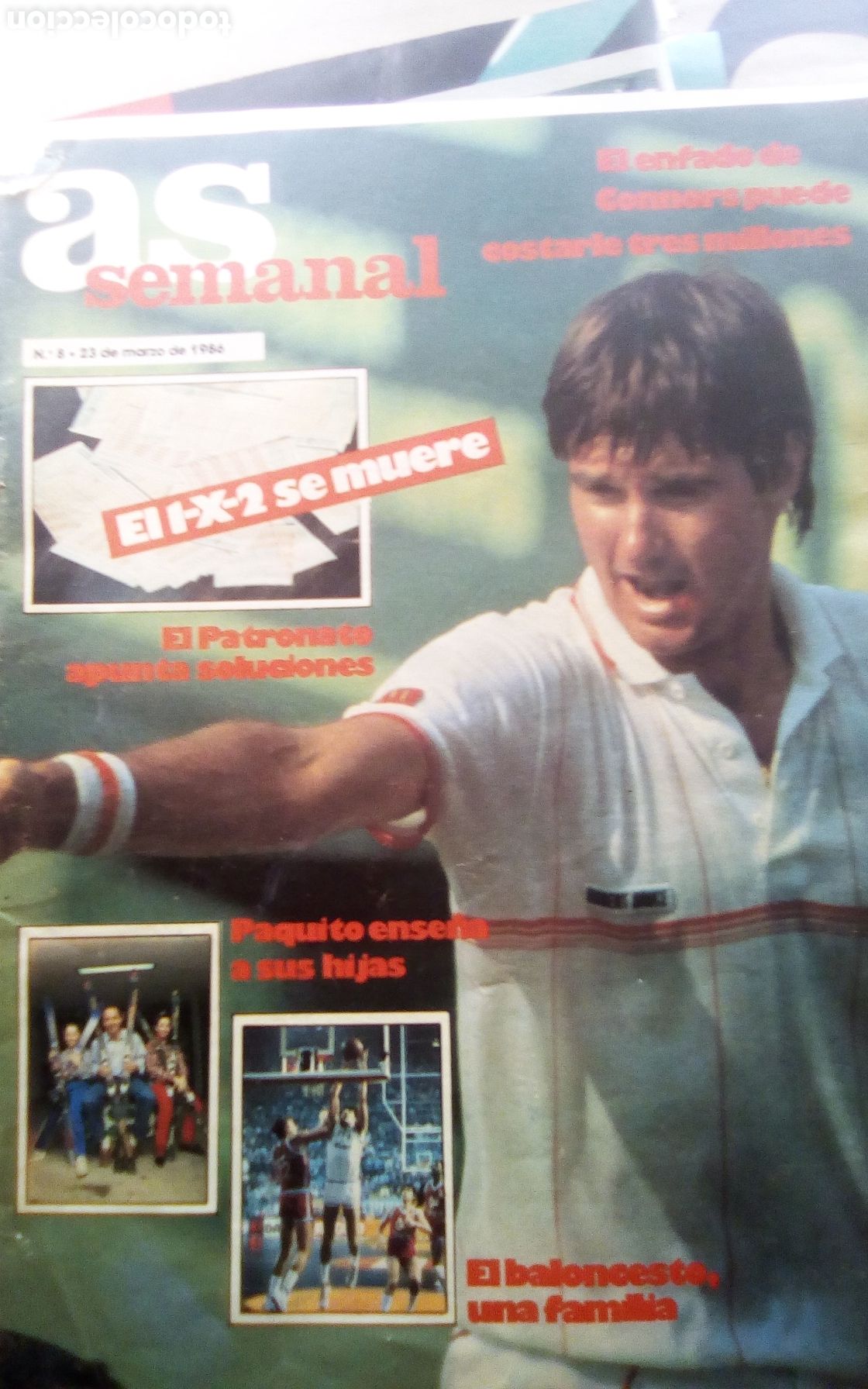 Coleccionismo deportivo: La gran rabieta de Jimmy Connors. Revista as semanal, n&deg; 8. 23-03-1986. Son 3 hojas.
