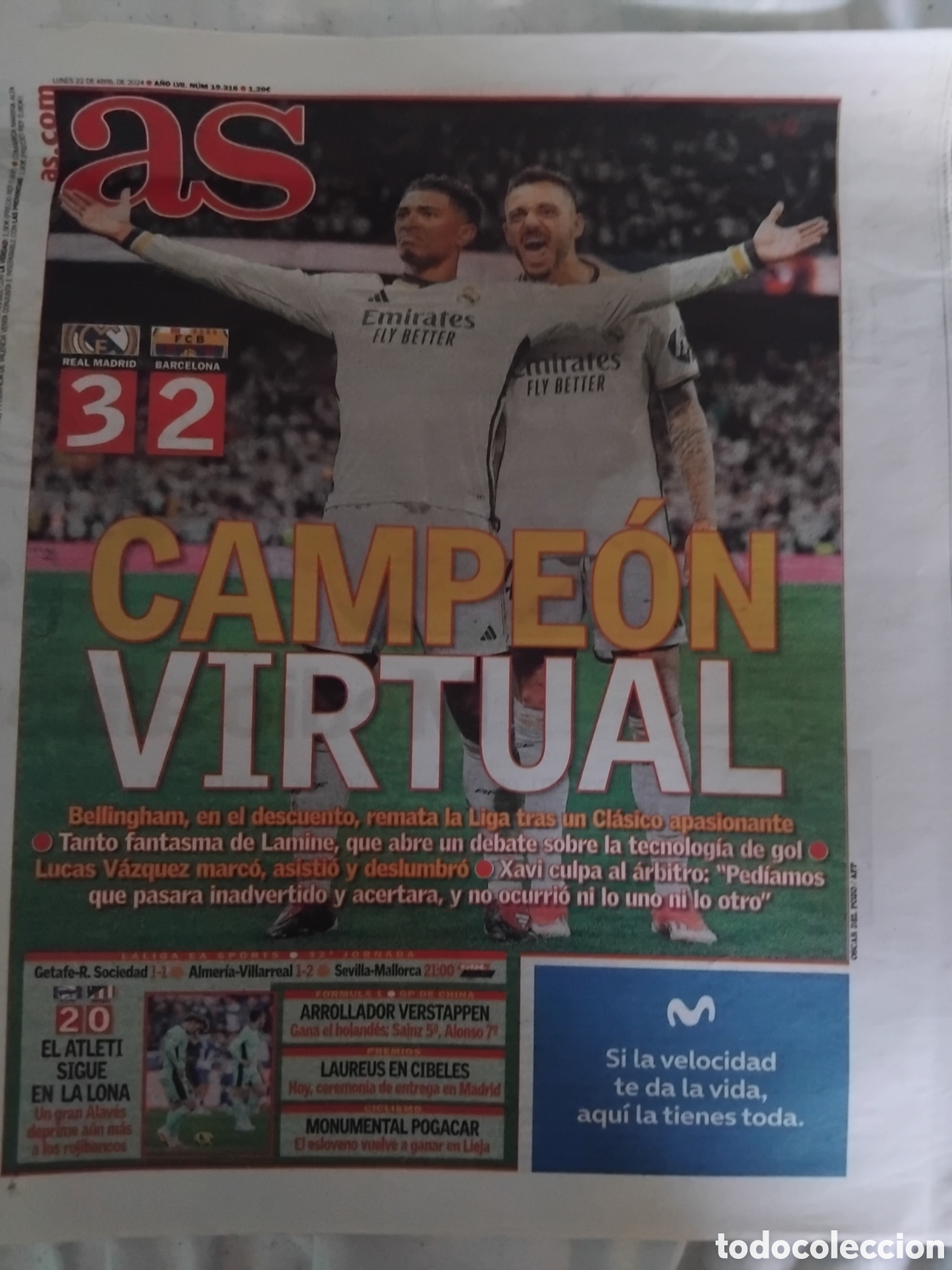 Coleccionismo deportivo: Periodico R.Madrid 3 vs Barcelona 2. 2024