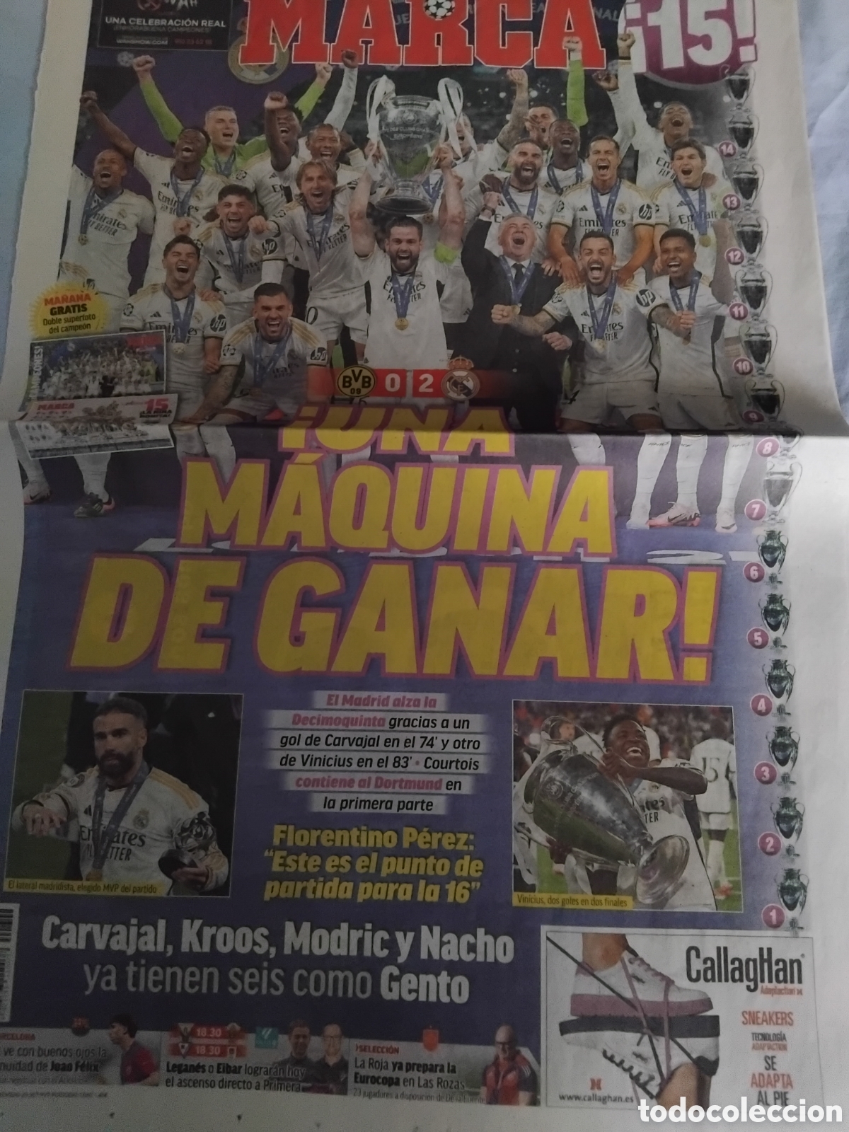 Coleccionismo deportivo: Periodico R.Madrid campe&oacute;n 15 champions