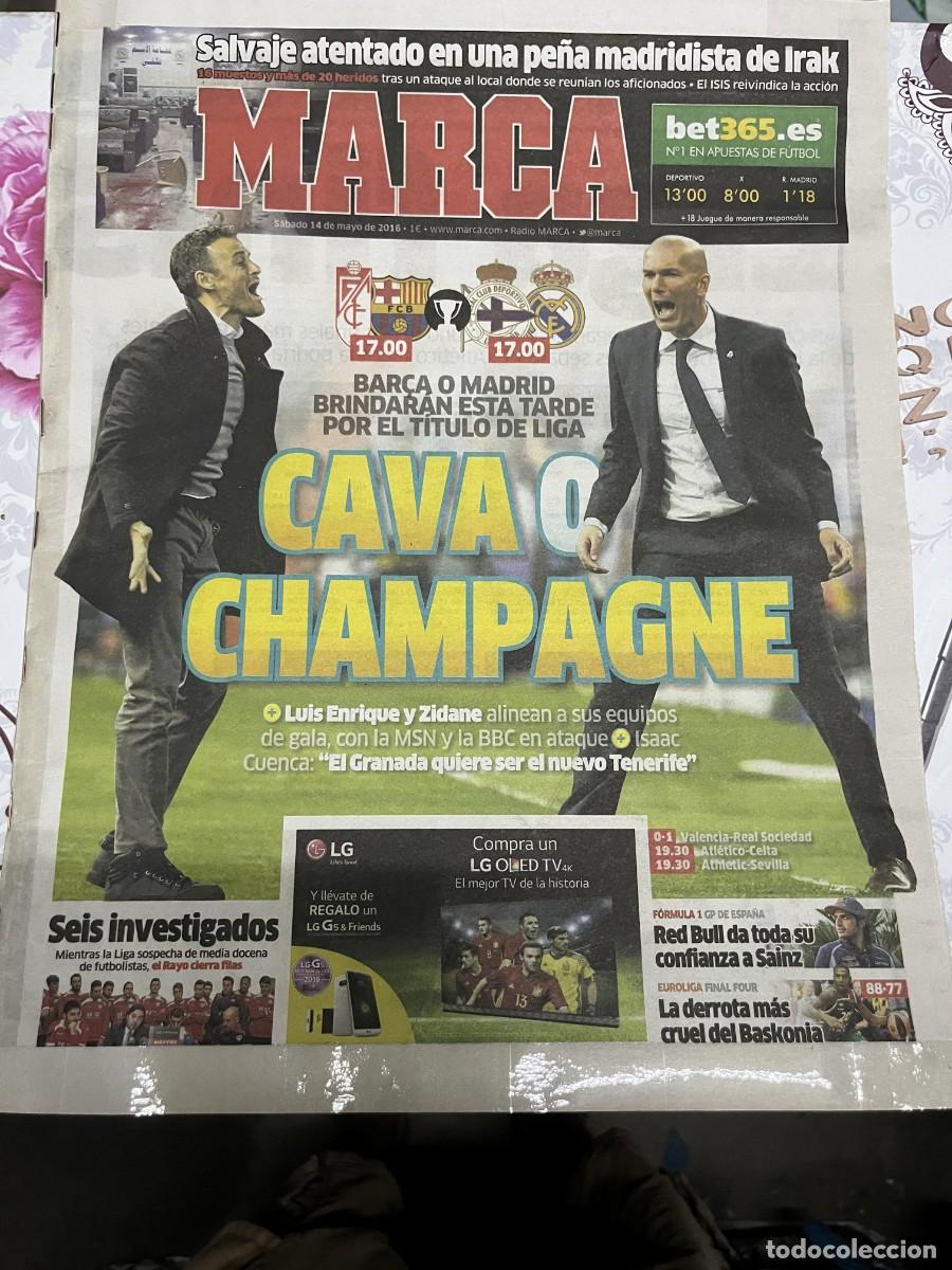 Coleccionismo deportivo: MARCA (14-5-2016) GRANADA BARCELONA DEPORTIVO CORU&Ntilde;A REAL MADRID ZIDANE LUIS ENRIQUE JORNADA LIGA