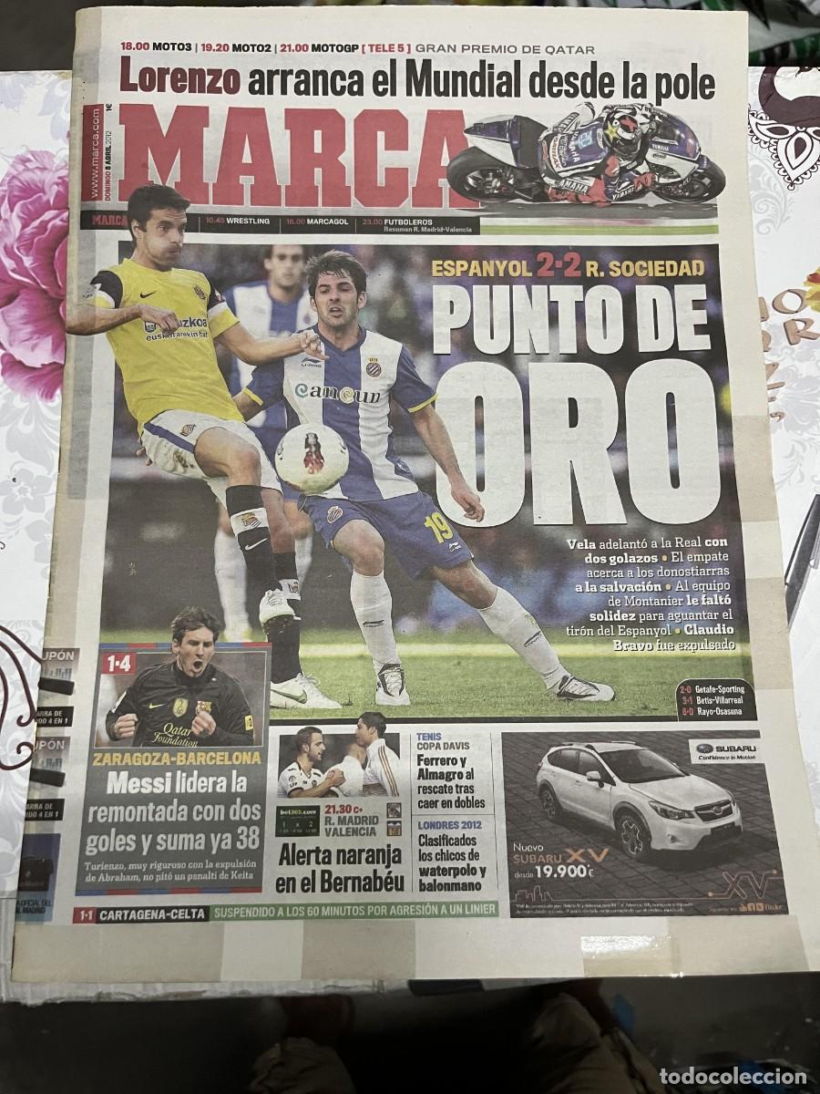 Coleccionismo deportivo: MARCA (8-4-2012) JORNADA LIGA ESPANYOL 2-2 VALENCIA ZARAGOZA 1-4 BARCELONA