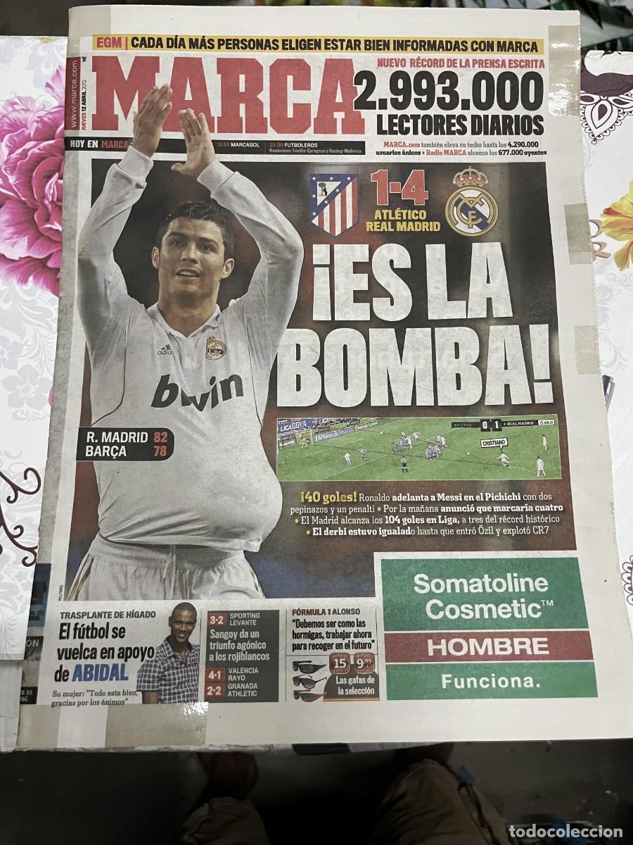 Coleccionismo deportivo: MARCA (12-4-2012) CRISTIANO RONALDO ATLETICO MADRID 1-1 REAL MADRID DERBI ABIDAL