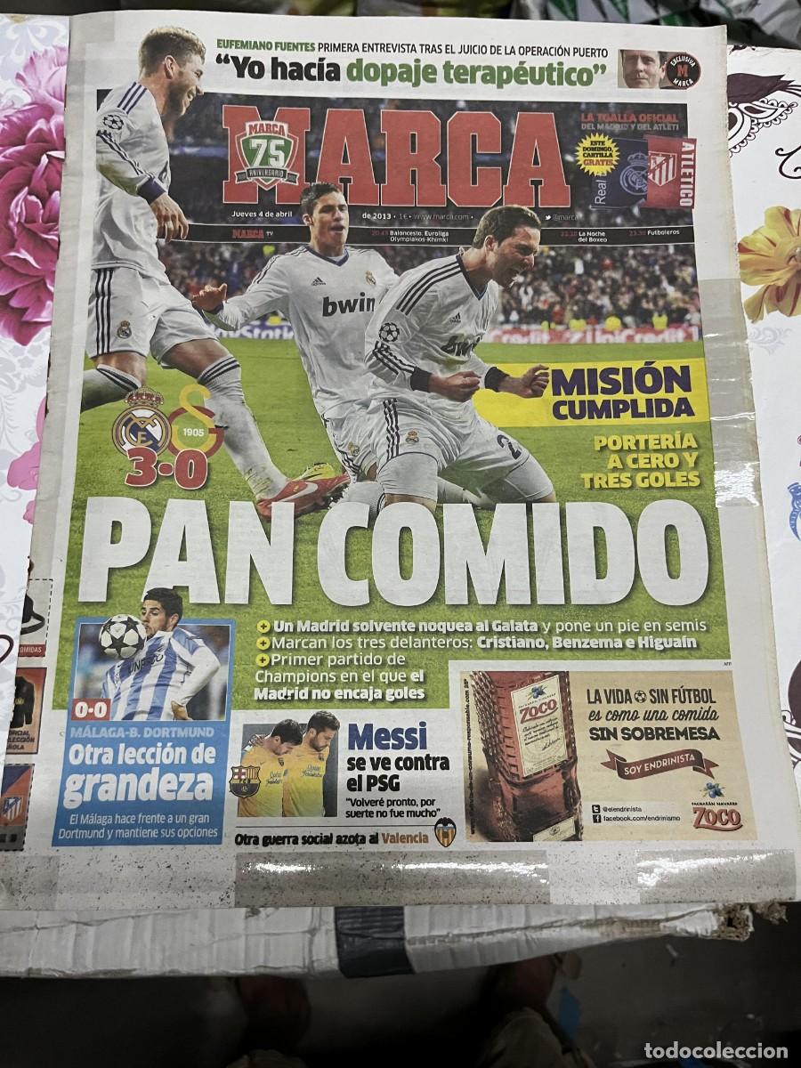 Coleccionismo deportivo: MARCA (4-4-2013) CHAMPIONS REAL MADRID 3-0 GALATASARAY MALAGA 0-0 BORUSSIA DORTMUND MESSI