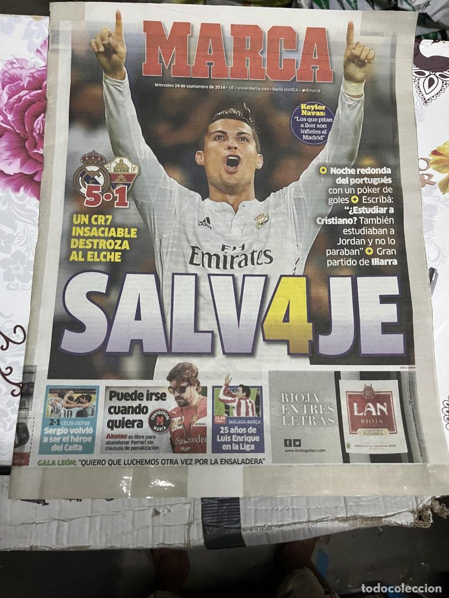 Sports collectibles: MARCA (24-9-2014) CRISTIANO RONALDO JORNADA LIGA REAL MADRID 5-1 ELCHE FERNANDO ALONSO MALAGA BAR&Ccedil;A