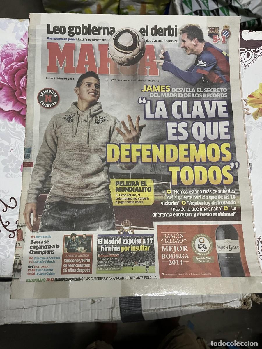 Sports collectibles: MARCA (8-12-2014) JAMES RODRIGUEZ MESSI BARCELONA 5-1 ESPANYOL RAYO 0-1 SEVILLA JORNADA LIGA