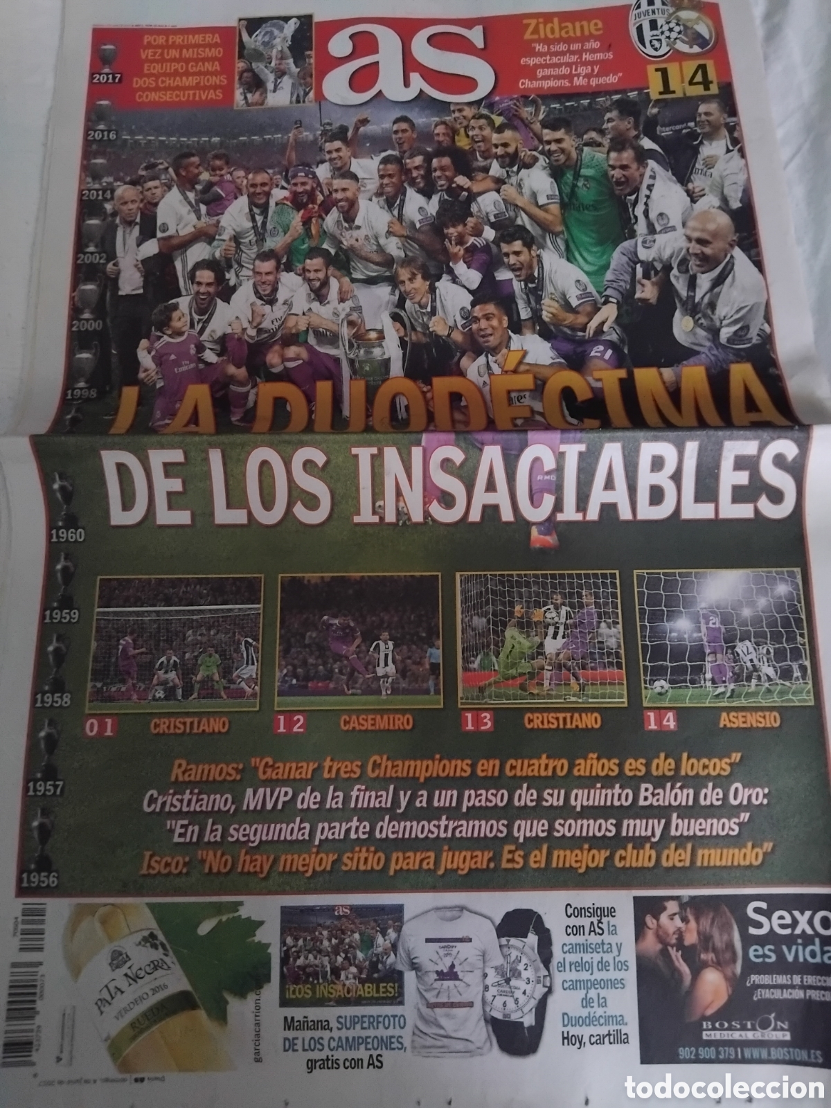 Coleccionismo deportivo: Periodico R.Madrid campe&oacute;n 12a Champions