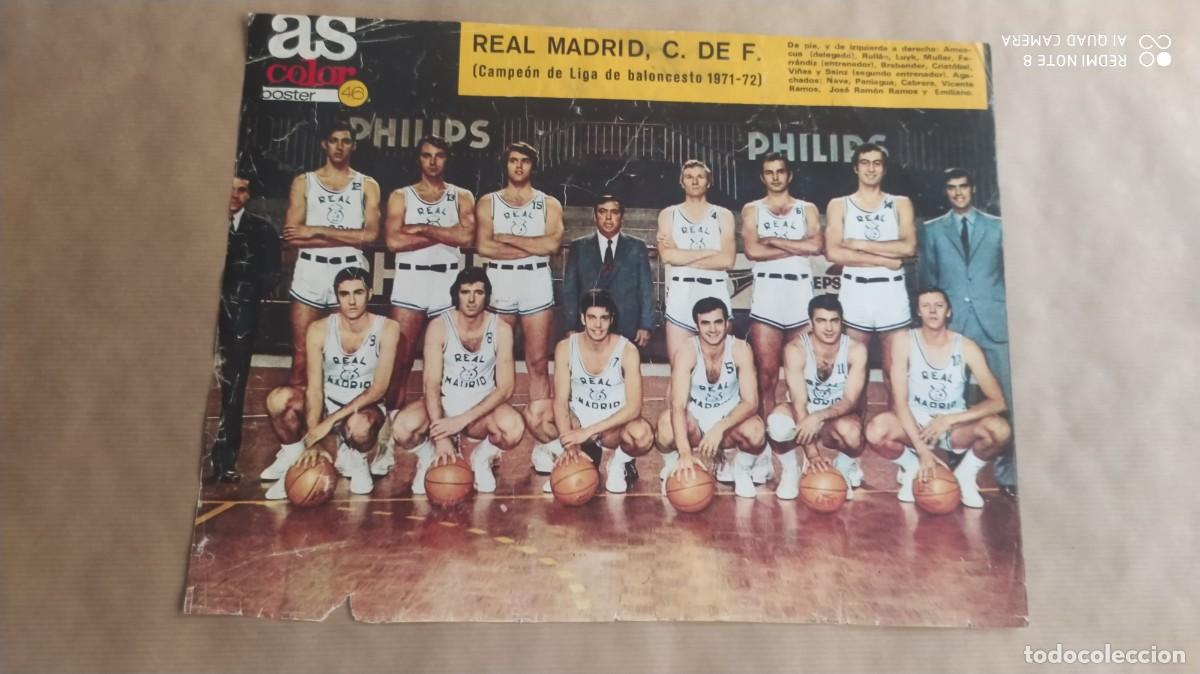 Coleccionismo deportivo: ALINEACION POSTER REAL MADRID BALONCESTO CAMPEON LIGA 1971 1972 AS COLOR