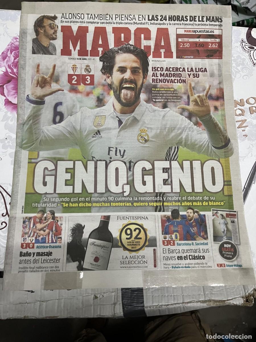 Coleccionismo deportivo: MARCA (16-4-2017) SPORTING GIJON 2-3 REAL MADRID ISCO FERNANDO ALONSO ATLETICO 3-0 OSASUNA