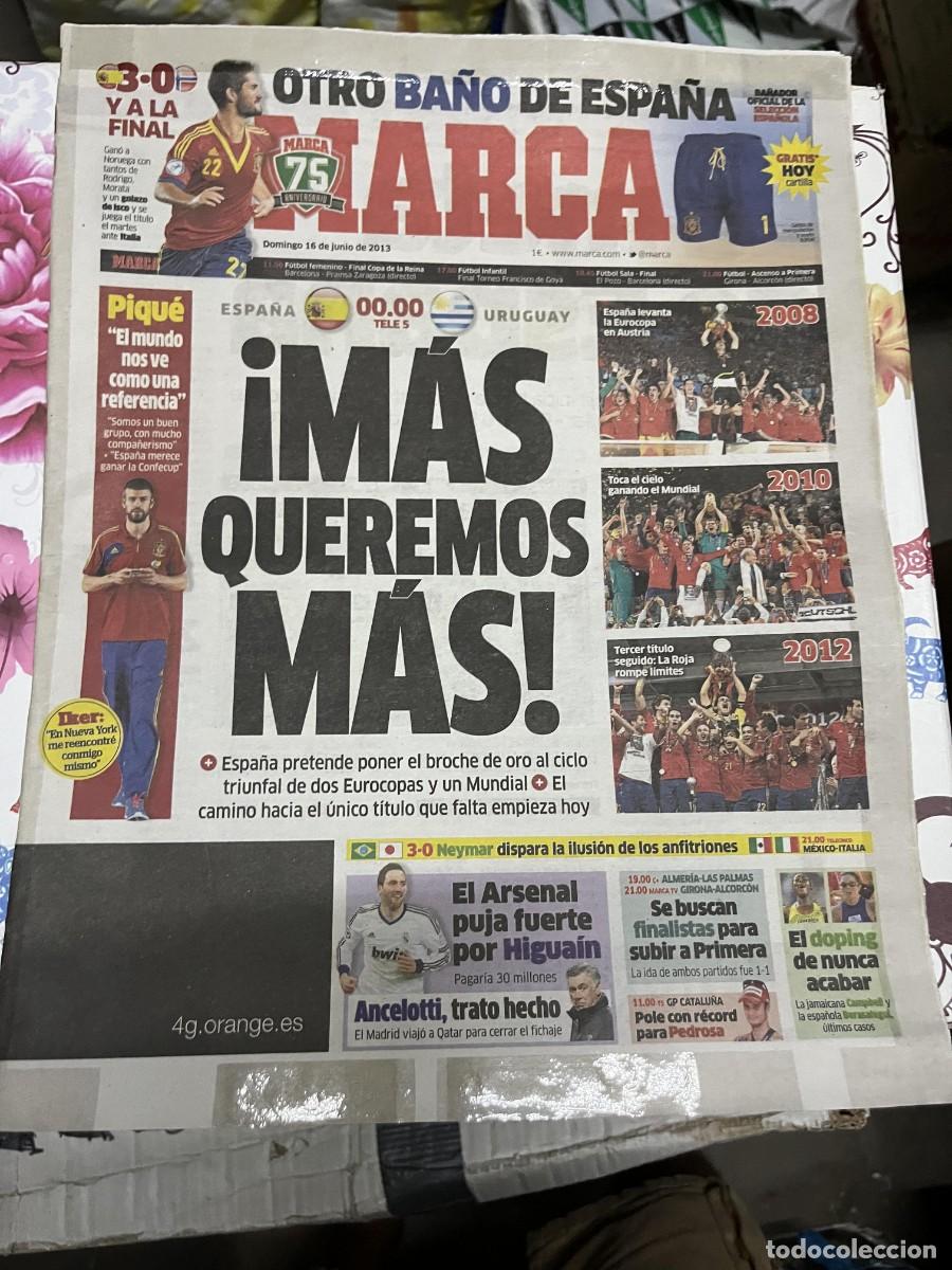 Coleccionismo deportivo: MARCA (16-6-2013) HOY SELECCION ESPA&Ntilde;OLA ESPA&Ntilde;A URUGUAY PIQUE ESPA&Ntilde;A SUB-21 3-0 NORUEGA HIGUAIN