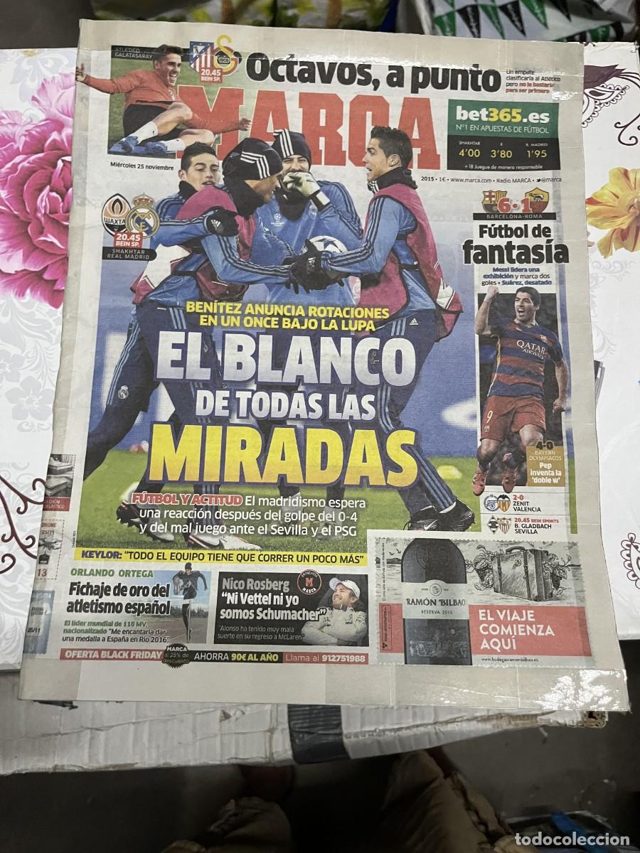 Coleccionismo deportivo: MARCA (25-11-2015) HOY CHAMPIONS SHAKHTAR DONETSK REAL MADRID BARCELONA 6-1 ROMA