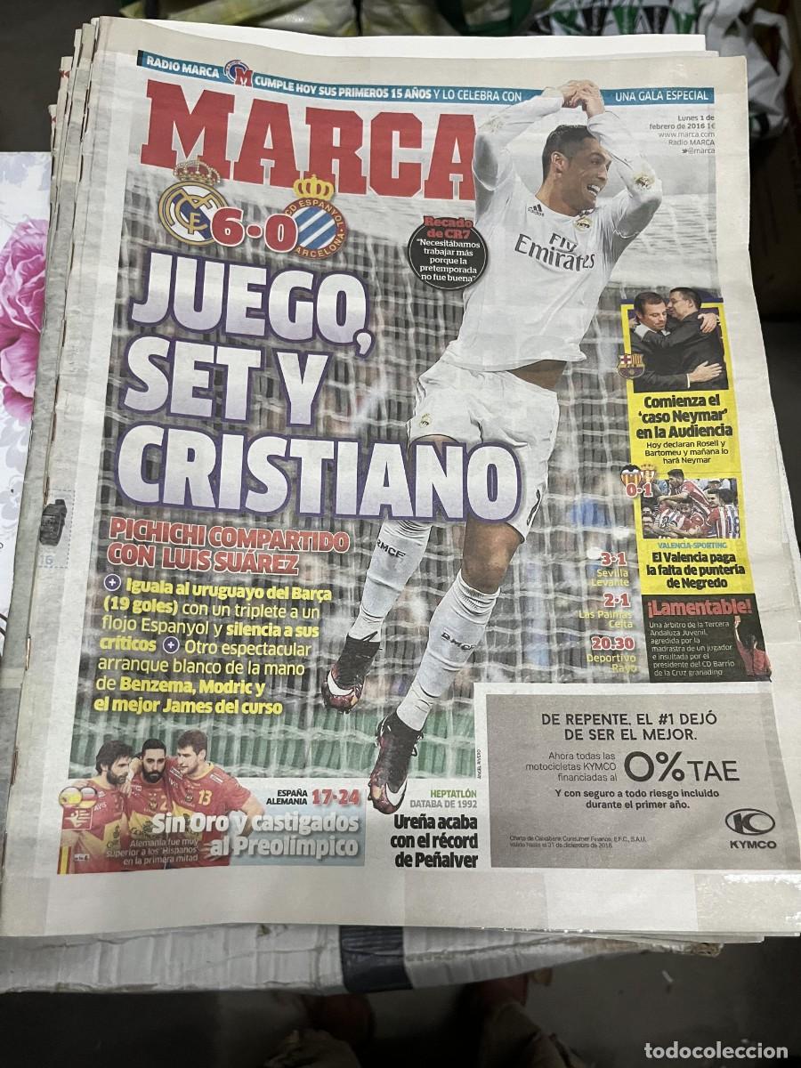 Coleccionismo deportivo: MARCA (1-2-2016) CRISTIANO RONALDO REAL MADRID 6-0 ESPANYOL VALENCIA 0-1 SPORTING GIJON
