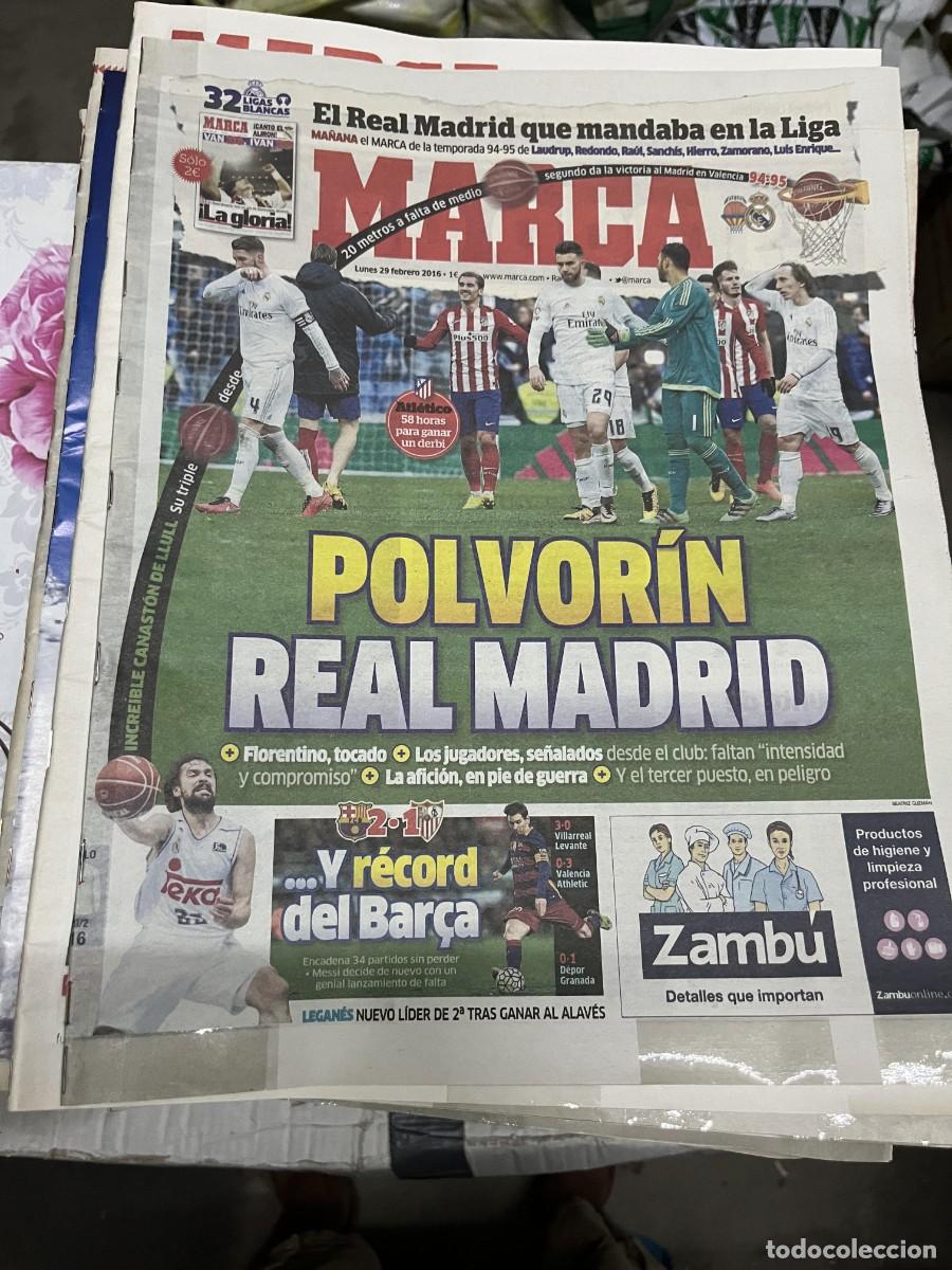 Coleccionismo deportivo: MARCA (29-2-2016) JORNADA LIGA BARCELONA 2-1 SEVILLA REAL MADRID 0-1 ATLETICO MADRID