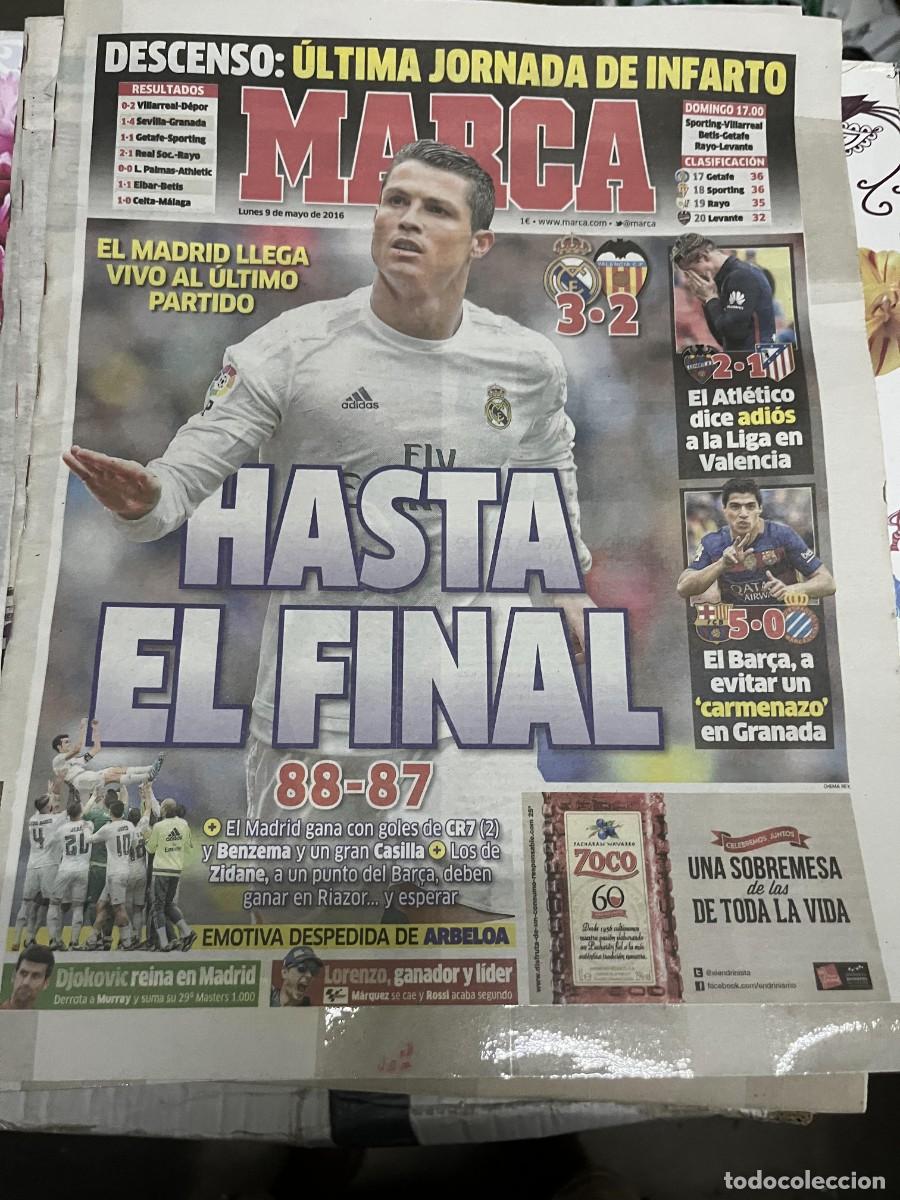 Coleccionismo deportivo: MARCA(9-5-2016)REAL MADRID 3-2 VALENCIA LEVANTE 2-1 ATLETICO BARCELONA 5-0 ESPA&Ntilde;OL DESPEDIDA ARBELOA