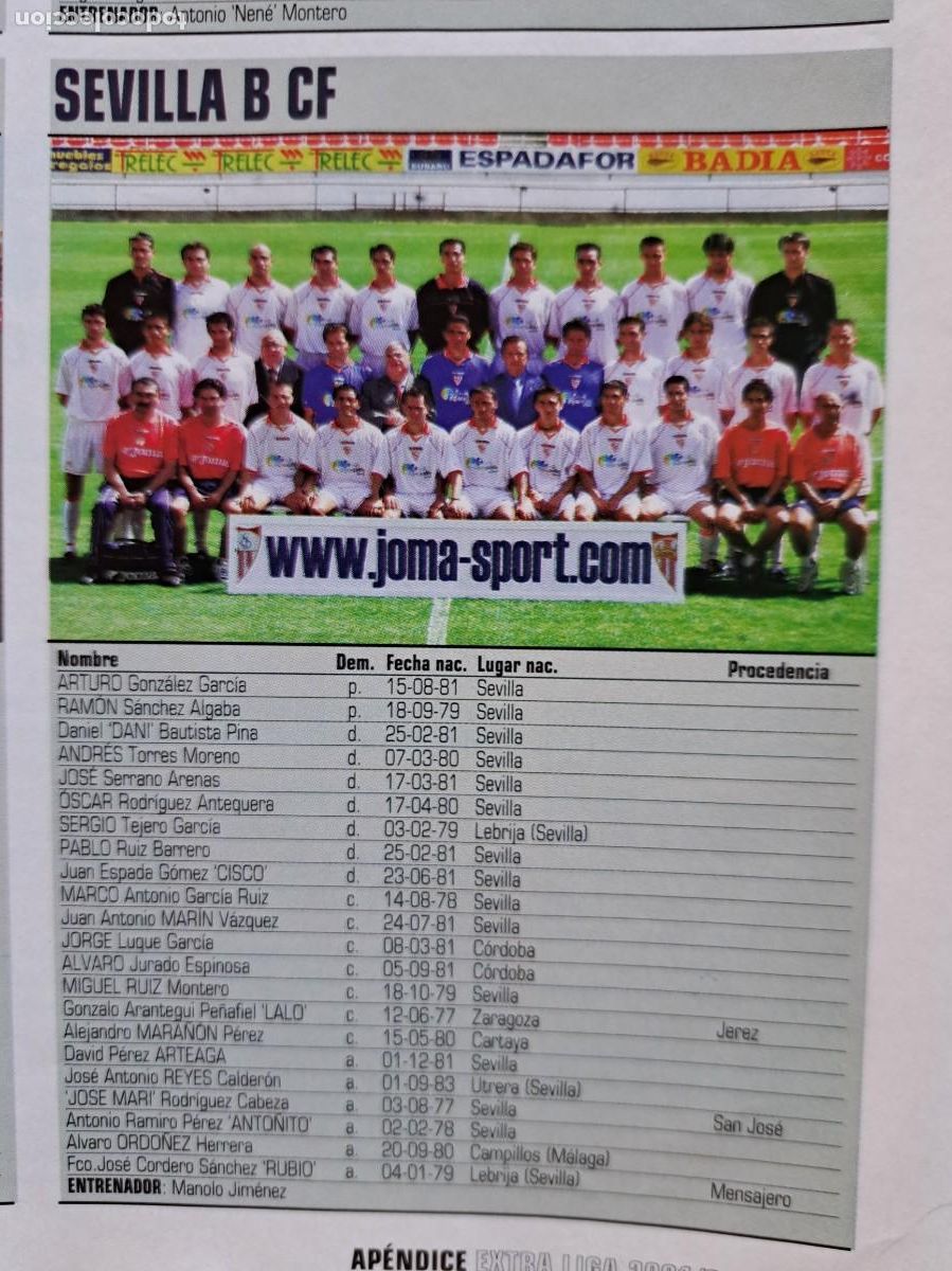 Sports collectibles: Foto y plantel del Sevilla B CF. Recorte Don Balon 2001-02