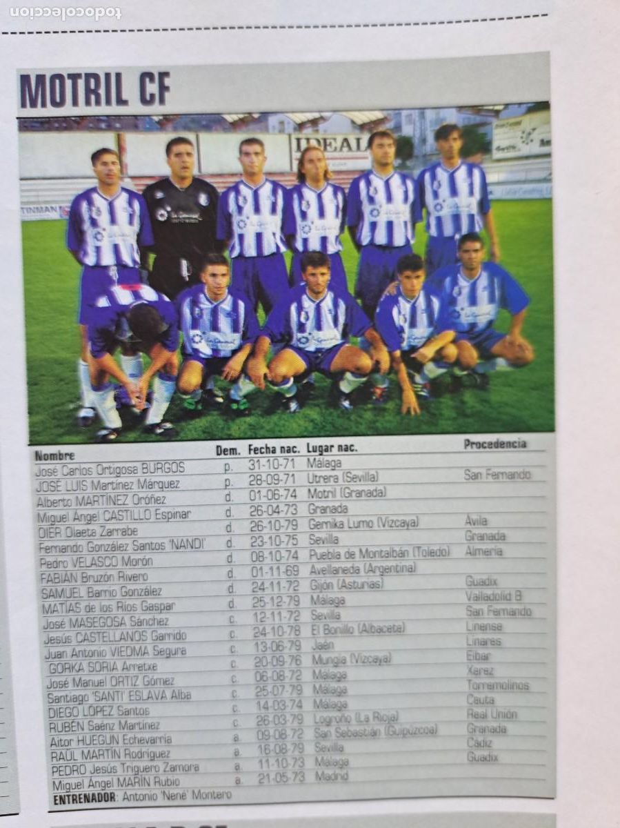 Sports collectibles: Foto y plantel del Motril CF. Recorte Don Balon 2001-02