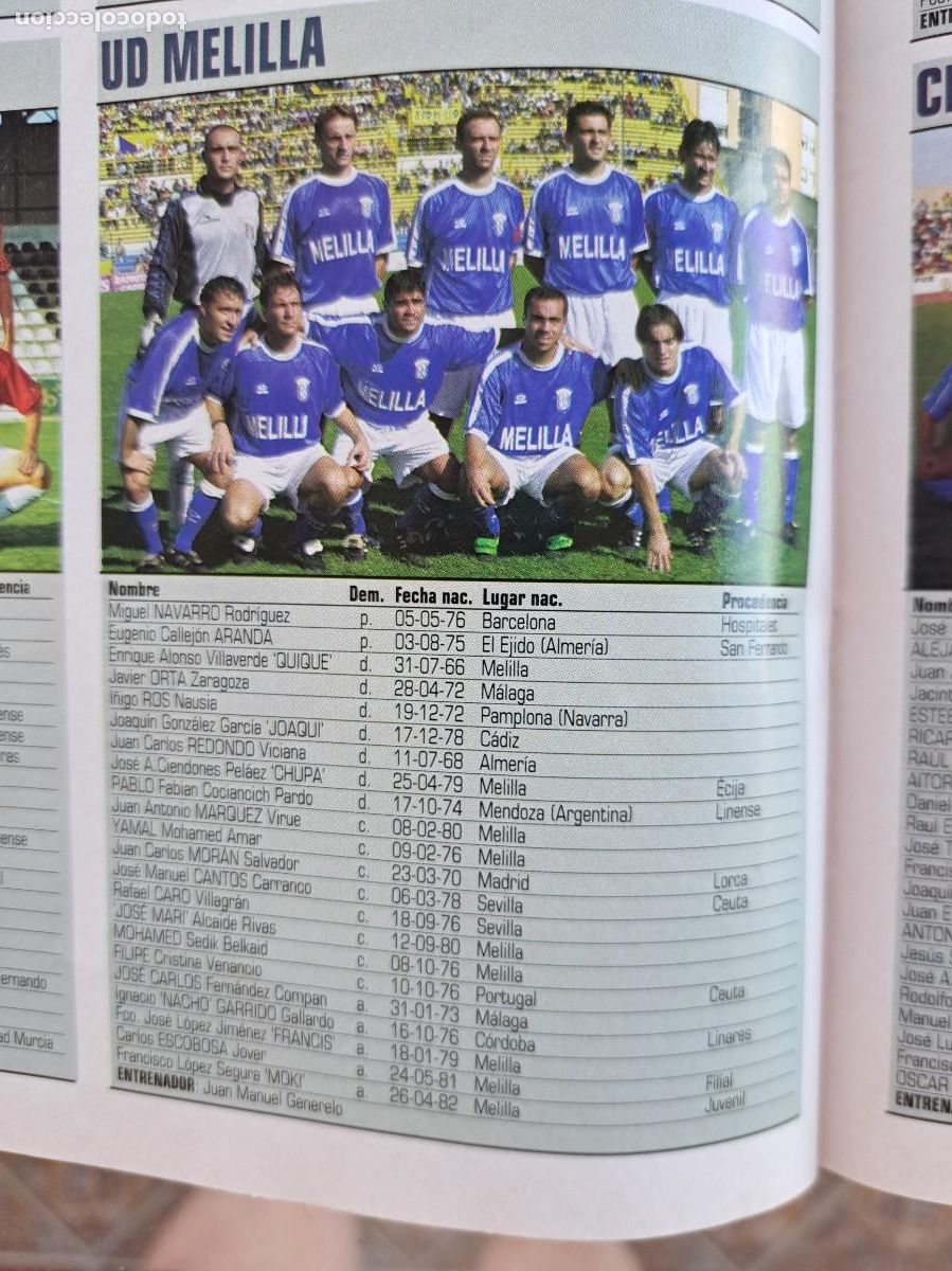 Sports collectibles: Foto y plantel del UD Melilla.. Recorte Don Balon 2001-02