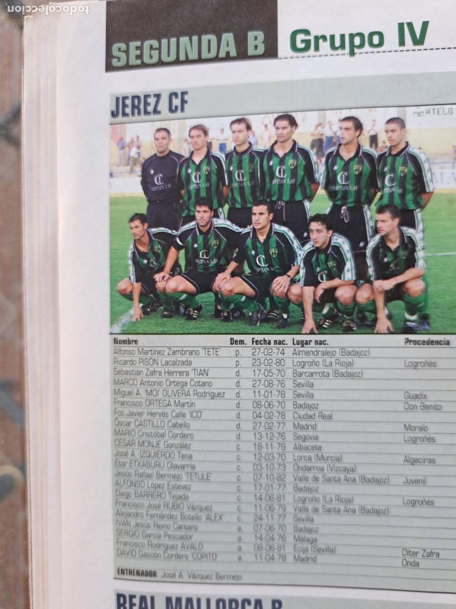 Collectionnisme sportif: Foto y plantel del Jerez CF. Recorte Don Balon 2001-02