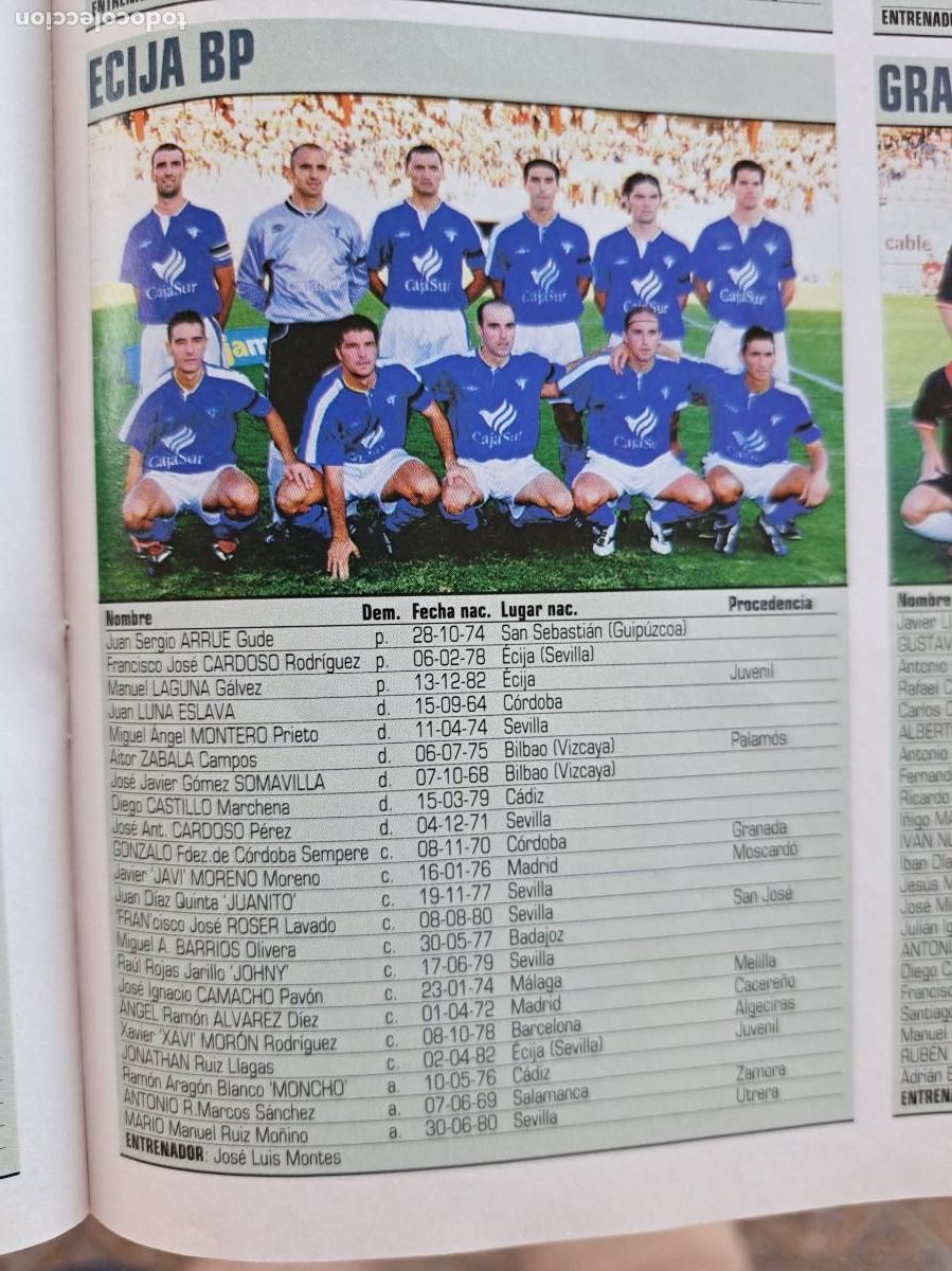 Coleccionismo deportivo: Foto y plantel del Ecija BP. Recorte Don Balon 2001-02