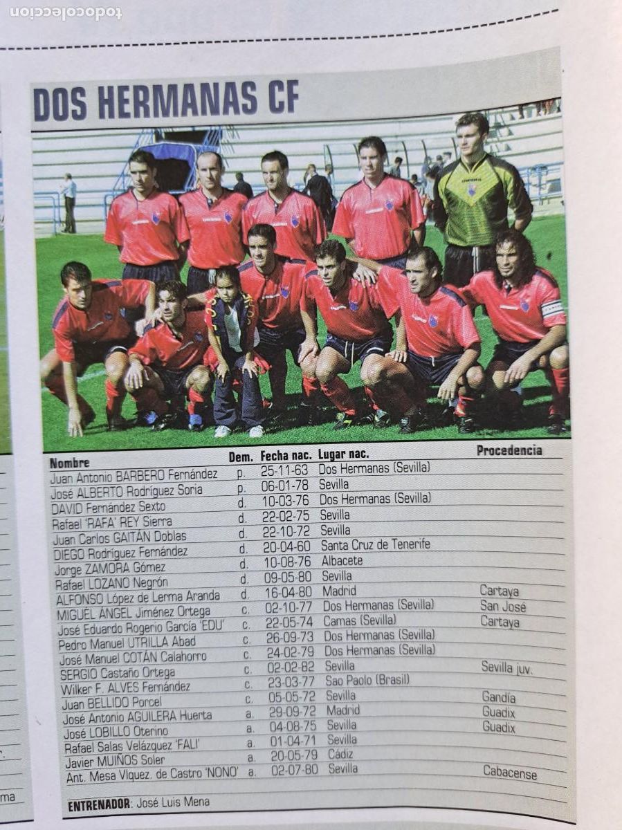 Coleccionismo deportivo: Foto y plantel del Dos Hermanas CF. Recorte Don Balon 2001-02