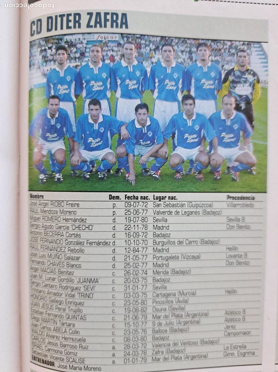 Coleccionismo deportivo: Foto y plantel del CD Diter Zafra. Recorte Don Balon 2001-02