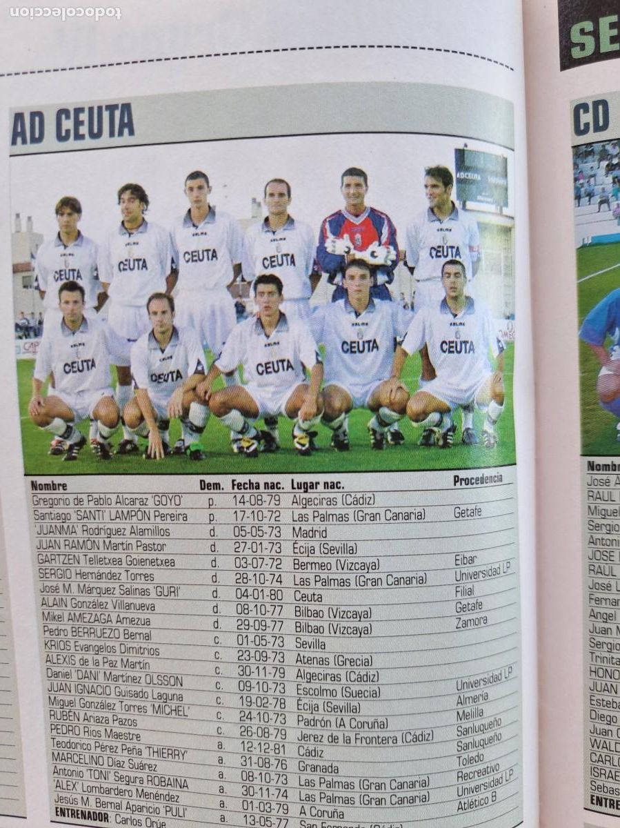 Collectionnisme sportif: Foto y plantel del AD Ceuta. Recorte Don Balon 2001-02