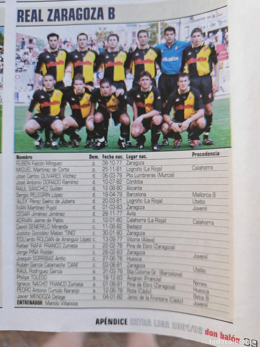 Coleccionismo deportivo: Foto y plantel del Real Zaragoza B .Recorte Don Balon 2001-02