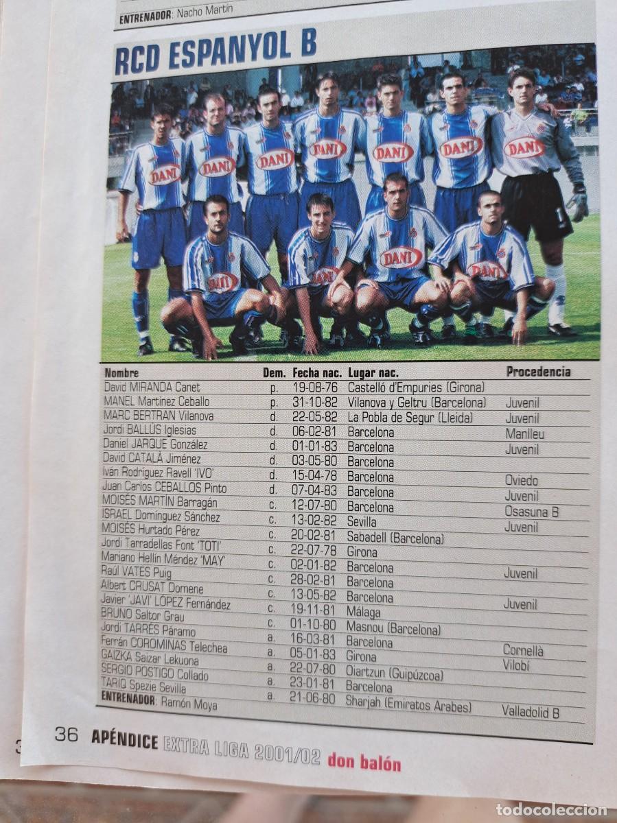 Coleccionismo deportivo: Foto y plantel del RCD Espanyol B. Recorte Don Balon 2001-02