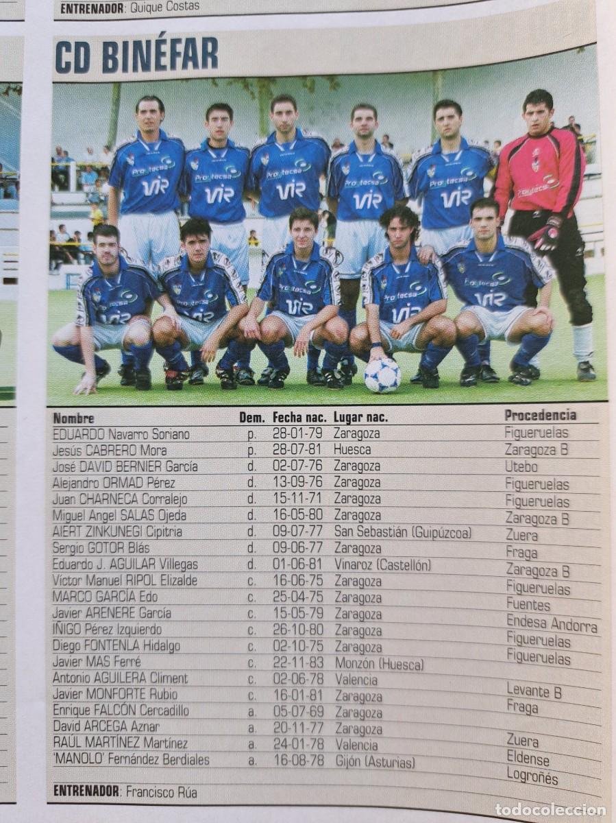 Coleccionismo deportivo: Foto y plantel del CD Binefar .Recorte Don Balon 2001-02