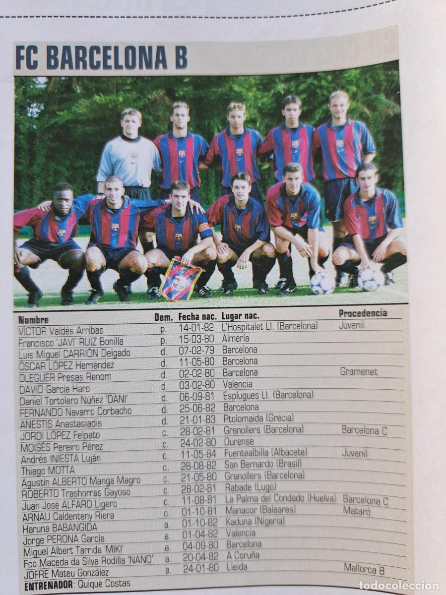 Coleccionismo deportivo: Foto y plantel del FC Barcelona B .Recorte Don Balon 2001-02