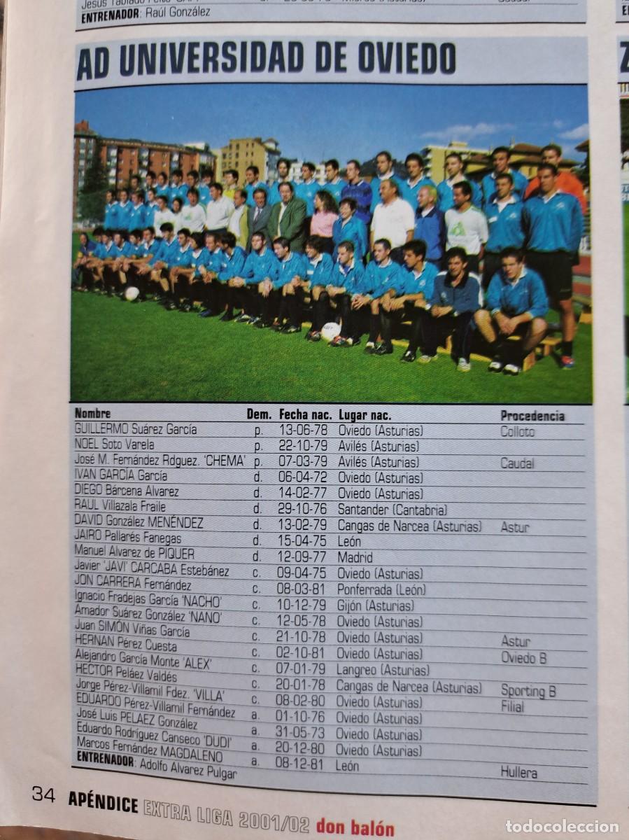 Coleccionismo deportivo: Foto y plantel del AD Universidad de Oviedo. Recorte Don Balon 2001-02