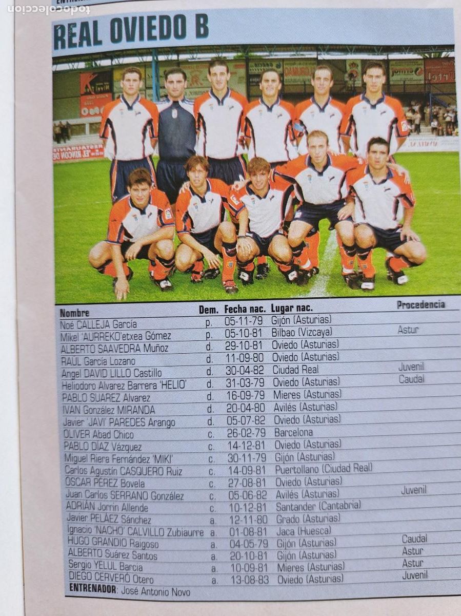 Coleccionismo deportivo: Foto y plantel del Real Oviedo B. Recorte Don Balon 2001-02