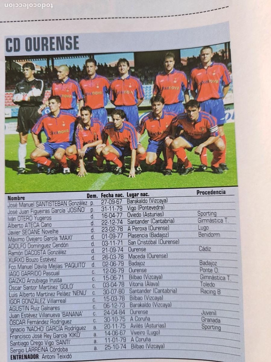 Coleccionismo deportivo: Foto y plantel del CD Ourense. Recorte Don Balon 2001-02