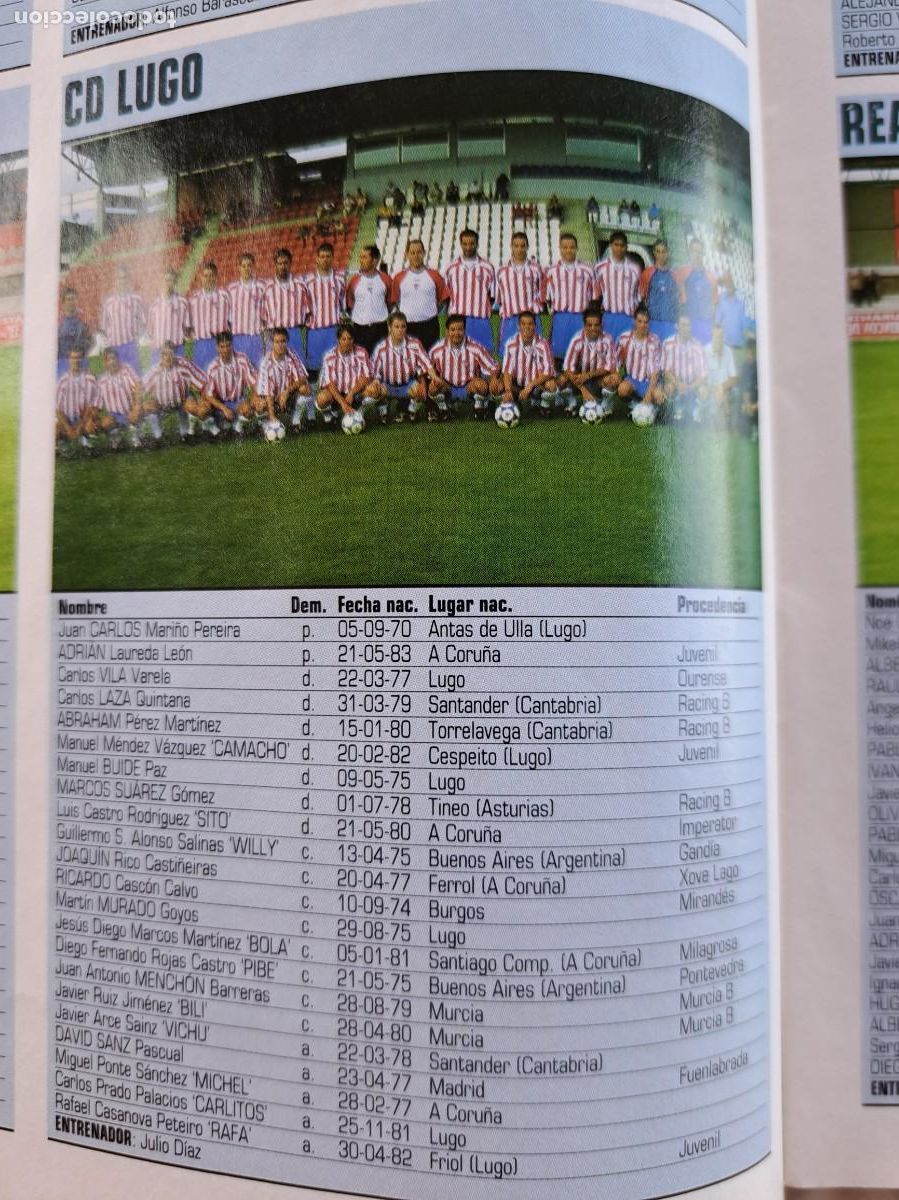 Coleccionismo deportivo: Foto y plantel del CD Lugo. Recorte Don Balon 2001-02