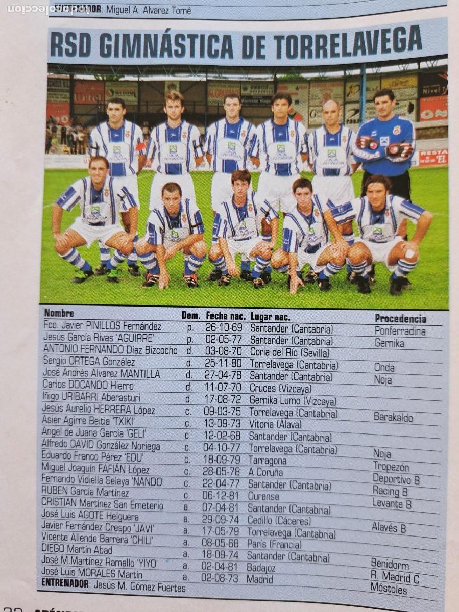 Coleccionismo deportivo: Foto y plantel del RSD Gimnastica Torrelavega. Recorte Don Balon 2001-02