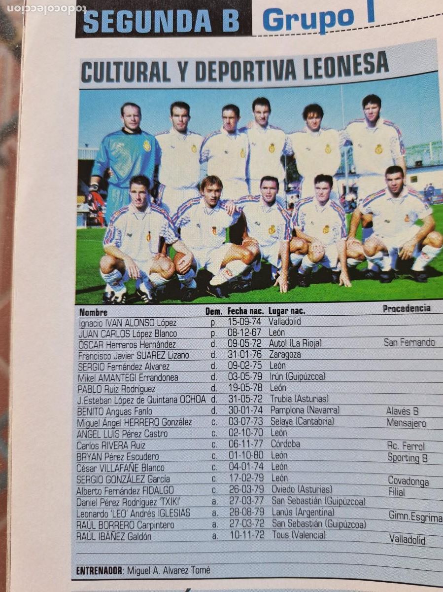 Coleccionismo deportivo: Foto y plantel del Cultural y Deportiva Leonesa. Recorte Don Balon 2001-02