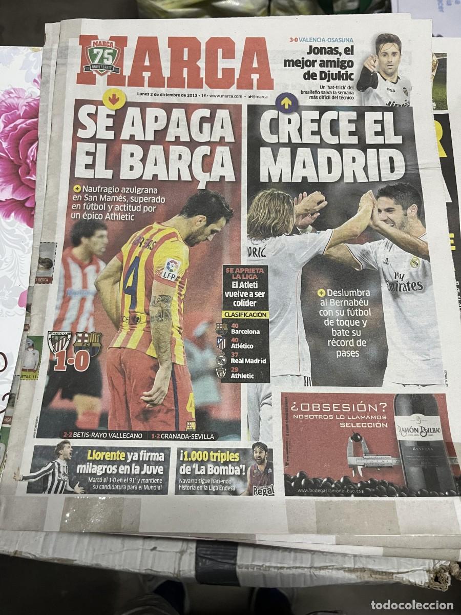Coleccionismo deportivo: MARCA (2-12-2013) ATHLETIC BILBAO 1-0 BARCELONA JONAS VALENCIA 3-0 OSASUNA LLORENTE