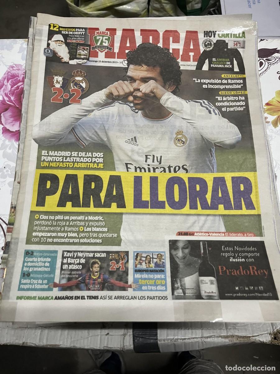 Coleccionismo deportivo: MARCA (15-12-2013) OSASUNA 2-2 REAL MADRID PEPE BARCELONA 2-1 VILLARREAL XAVI NEYMAR