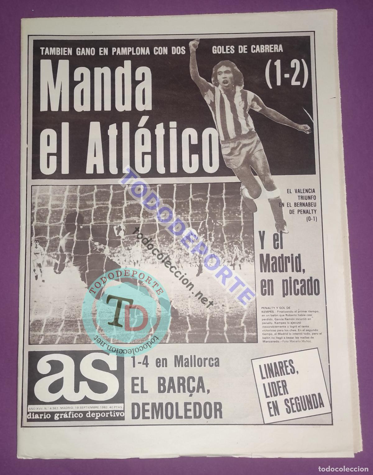 Coleccionismo deportivo: DIARIO AS 1983 LIGA 83 84 ATLETICO DE MADRID CABRERA - VALENCIA CF - TORPEDO MULLER