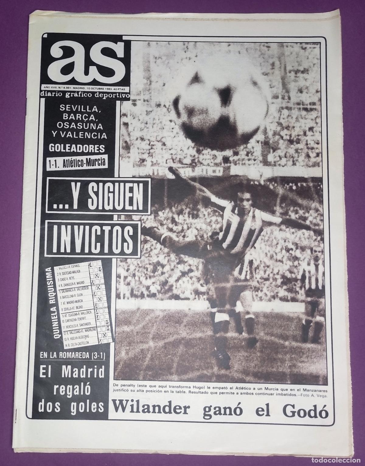 Coleccionismo deportivo: DIARIO AS 1983 LIGA 83 84 ATLETICO DE MADRID LIDER HUGO SANCHEZ - WILANDER GODO TENIS