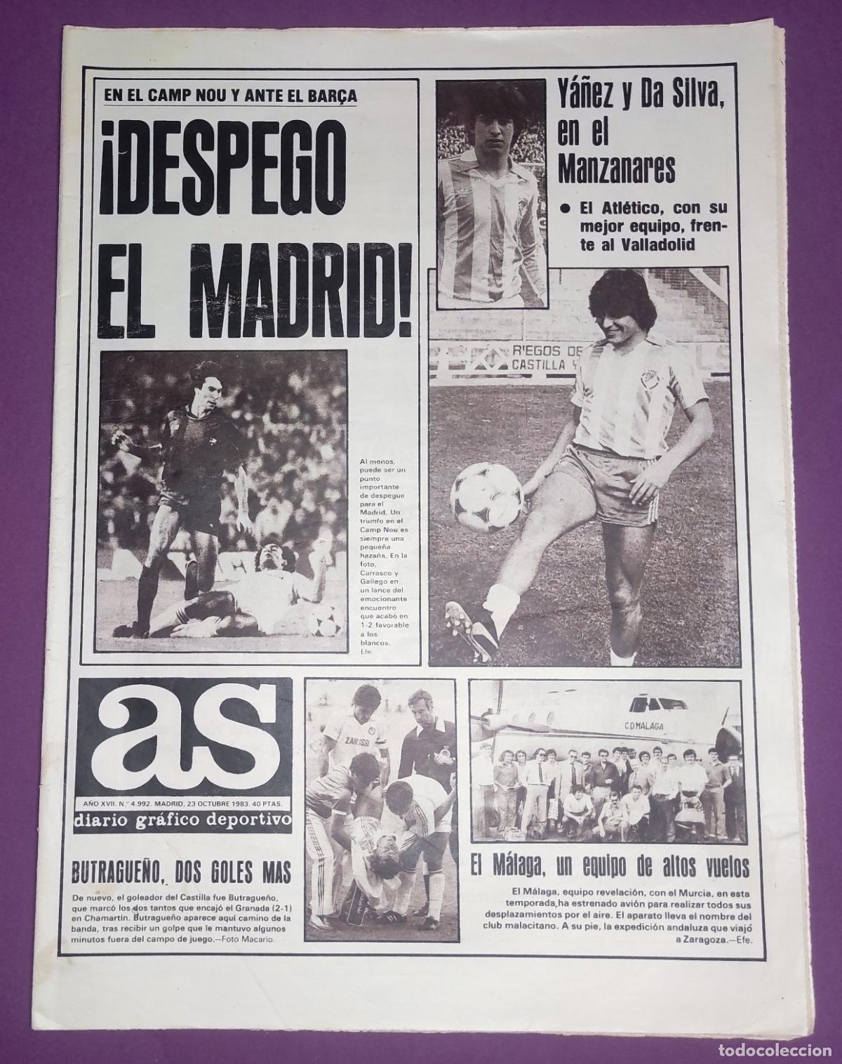 Coleccionismo deportivo: DIARIO AS 1983 LIGA 83 84 BAR&Ccedil;A 1-2 REAL MADRID - BUTRAGUE&Ntilde;O CASTILLA - PORTEROS SPORTING GIJON