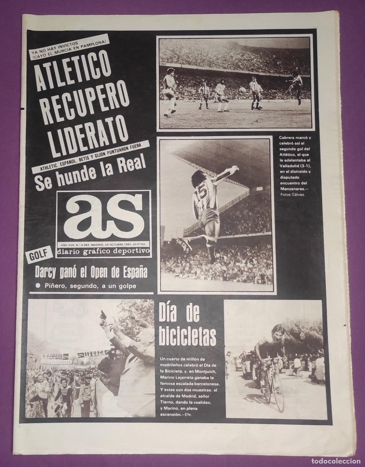 Coleccionismo deportivo: DIARIO AS 1983 LIGA 83 84 ATLETICO DE MADRID LIDER - CADIZ DEPORTIVO DE LA CORU&Ntilde;A - BASKET
